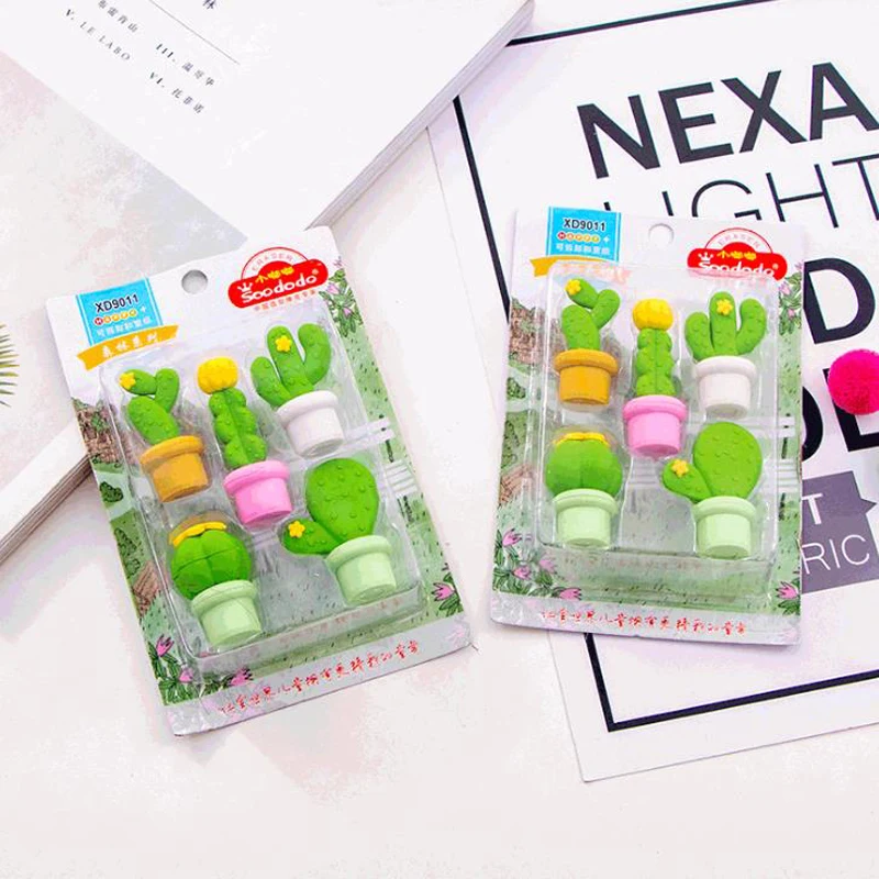 

5 Pcs/pack Cute Green Plant Cactus Potted Rubber Pencil Erasers Correction Erasers Student Prizes School Office Gift Stationery