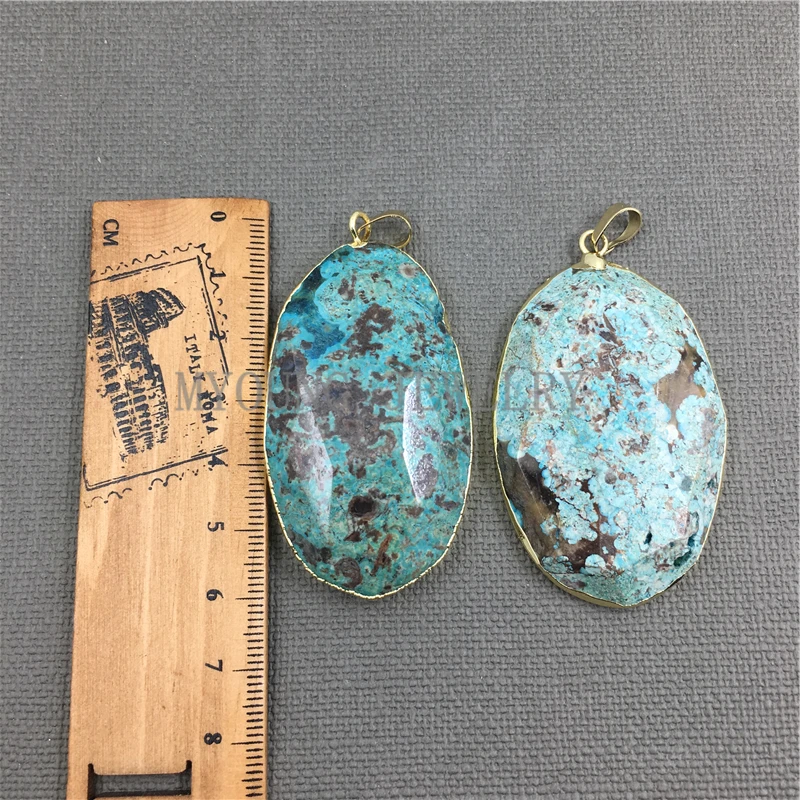 MY1161 Oval Faceted Ocean Jaspers  Slice With Gold  Electroplated Edges and Bail Pendant (3)