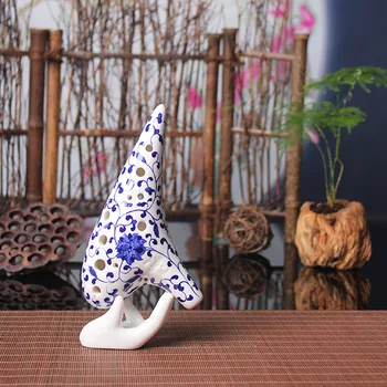 

12 Hole Ocarina Instrument AC Tune Alto Blue and White Porcelain Submarine Ocarina Flute Ceramics Crafts Porcelain Home Decor