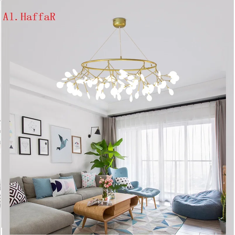 LED Modern firefly round Chandelier light stylish tree branch pendant lamp decorative circle chandelies hanging Led pendant