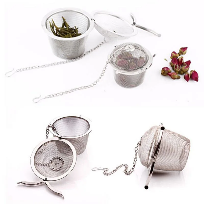 Горячий прочный 4 размера Серебряный многоразовый нержавеющий сетчатый травяной шарик чай сито для специй чайник запирающий Чайный фильтр для заварки специй