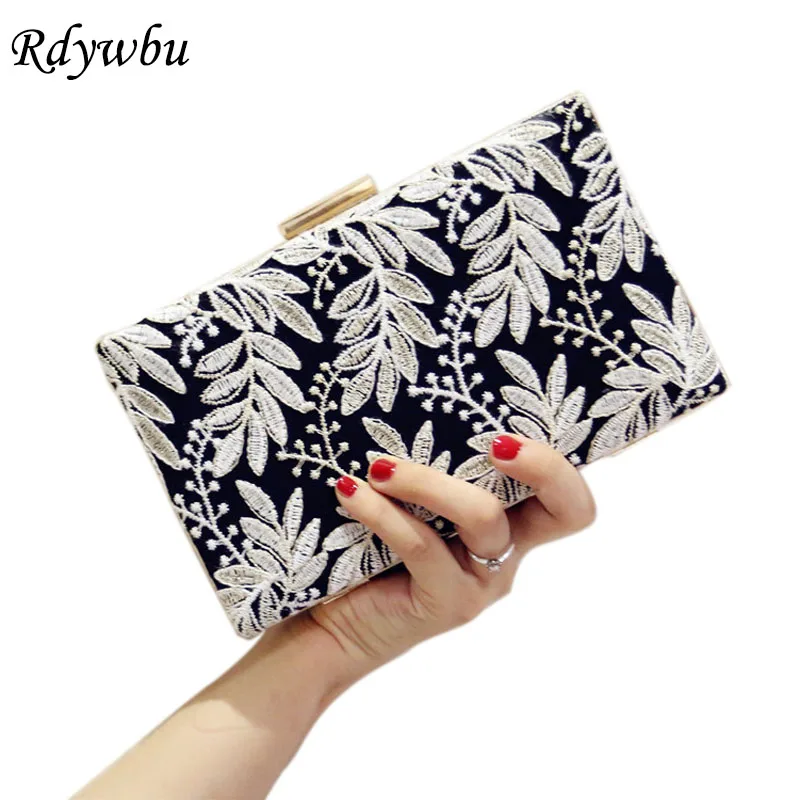 

Rdywbu Leaves Embroidery Evening Bag New Women's Fashion Cheongsam Flap Clutches Flowers Party Purse Dinner Shoulder Bag B584
