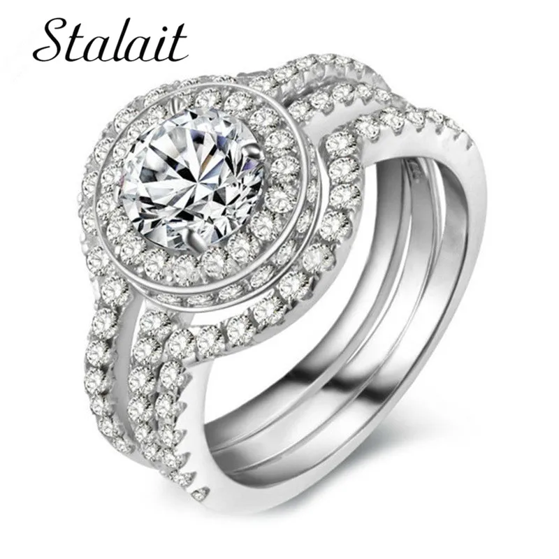 

Engagement Rings for Women 925 Sterling Silver Wedding Rings Sets With Rhinestones Cubic Zirconia Jewelry Anillo Mujer