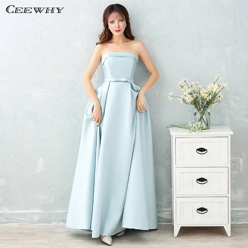 CEEWHY Satin Long Pink Dress for Wedding Party Wedding Guest Dress 2018