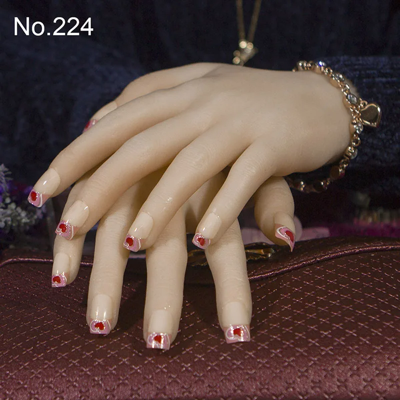 JQ 24 шт./компл. 3D милые невесты накладные ногти квадратный французский накладные ногти для ног с двусторонней клейкой средне-длинная полное покрытие лаком Французский ногтей советы - Цвет: 224