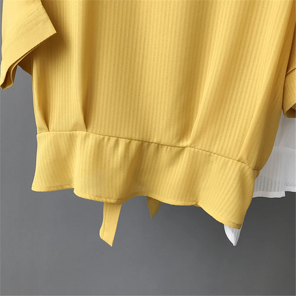 Short Style Loose Chest Women Blouse Shirt 2018 Summer V Neck Casual Short Shirt Chiffon Half Sleeve Dating Blouse campus Shirt (13)