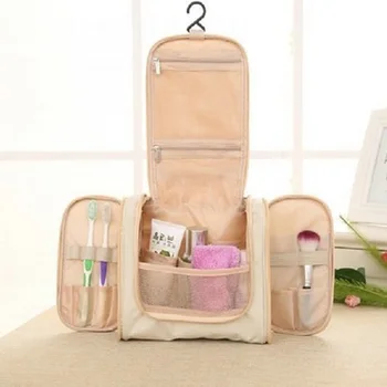 

Behogar Portable Waterproof Hanging Cosmetic Makeup Toiletry Storage Bag Organizer for Men Women Traveling Trip Vacation Beige