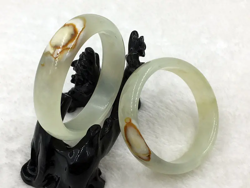 

FREE SHIPPING>>>@@ Pairs Chinese Natural Translucent Green Nephrite Jade Gems Bracelet Bangle 60mm NEW