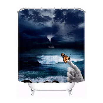 

Bath Curtain For Bathroom Custom Hand Butterfly Stone Home Decor Shower Curtain Waterproof Fabric Hooks #180417-01-33