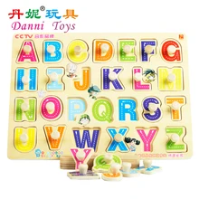 Игрушек! Горячая Danni игрушки ABC головоломка доска обучающая деревянная игрушка буквы распознавание английского обучения 1 шт
