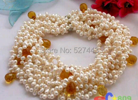 

Wholesale >>10ROW 17" 7MM WHITE RICE FW PEARL CRYSTAL NECKLACE