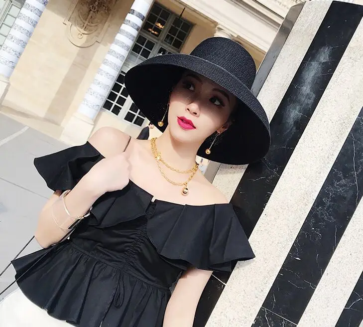 winter bucket hat womens solid 0.3KG/PIECE British big factory produce design summer Black white Hepburn elegant lady straw leisure cap women bucket hat cotton bucket hat womens