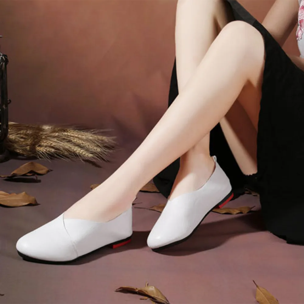 

2019 Leather Flat Shoes Woman Hand-sewn Leather Loafers Flexible Spring Casual Shoes Women Flats Women Shoes Slip-On H-717