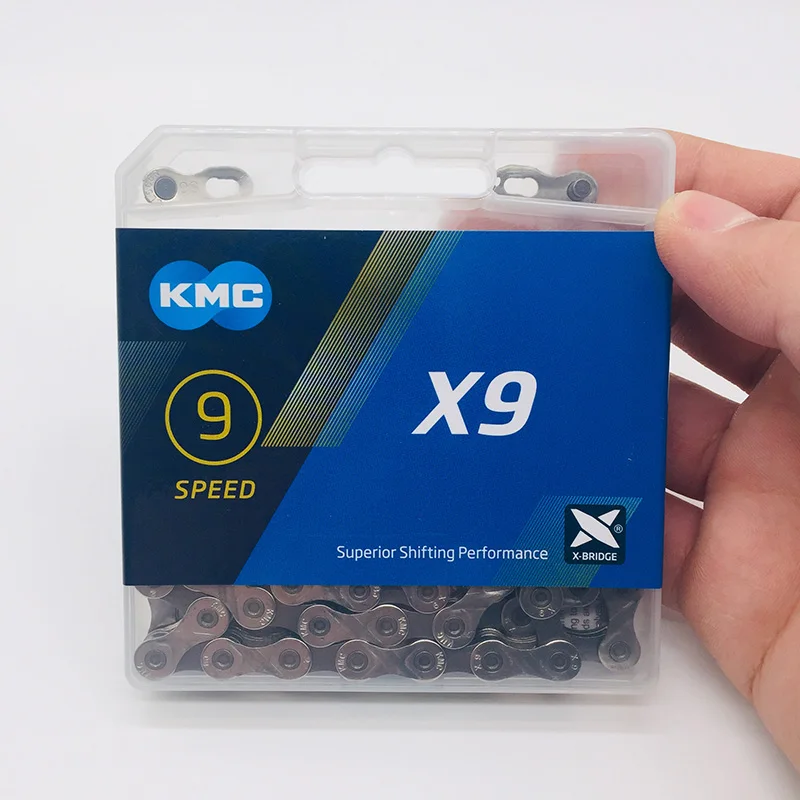 KMC X9 MTB цепь для дорожного велосипеда x9 x10 x11 116L 9 скоростей Серебряная Велосипедная Цепь волшебная кнопка с оригинальной коробкой легкая узкая цепь - Цвет: KMC X9