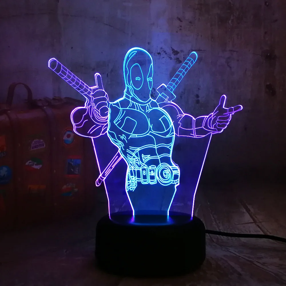 Новинка Marvel Hero Deadpool 3D RGB светодиодный Ночной светильник 7 смешанных двух цветов