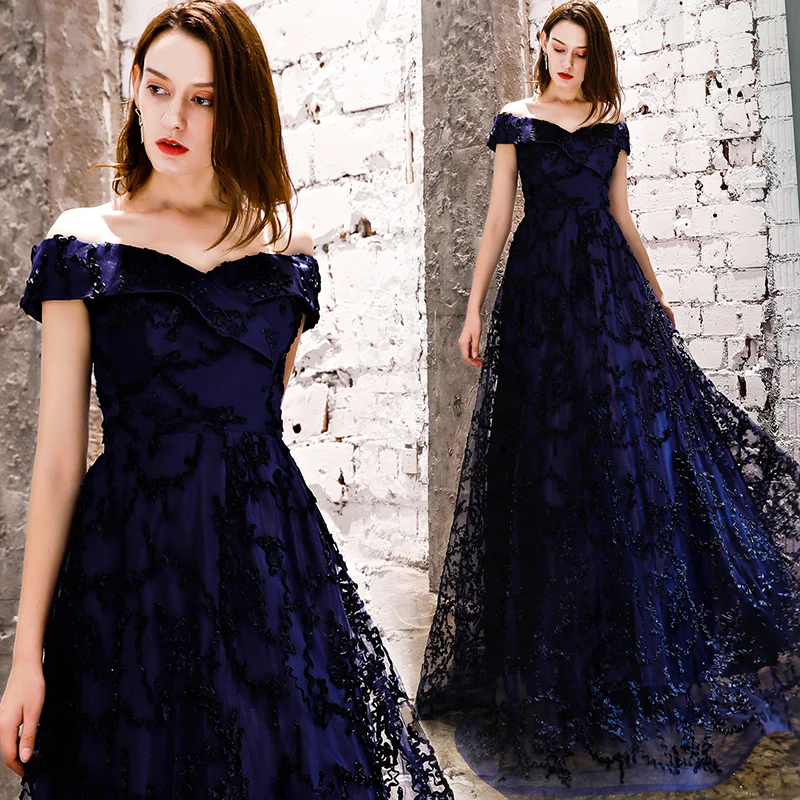 

Free Shipping Long Prom Dresses 6 Color Lace Short Sleeves 2019 Sweetheart A Line Off Shoulder Evening Party Women Gowns