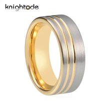 Вольфрамовое обручальное кольцо для мужчин и женщин золотого цвета офсетные линии Дизайн Pip Cut Стиль матовая отделка комфортная посадка