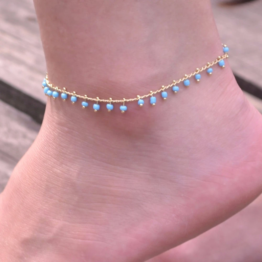 Newest fashion blue black beaded ankle bracelet bohemian foot 