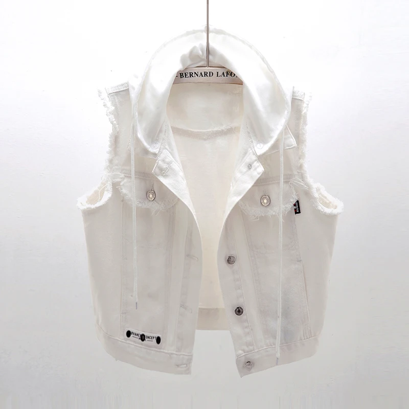 Detachable Hooded Denim Vest Women 