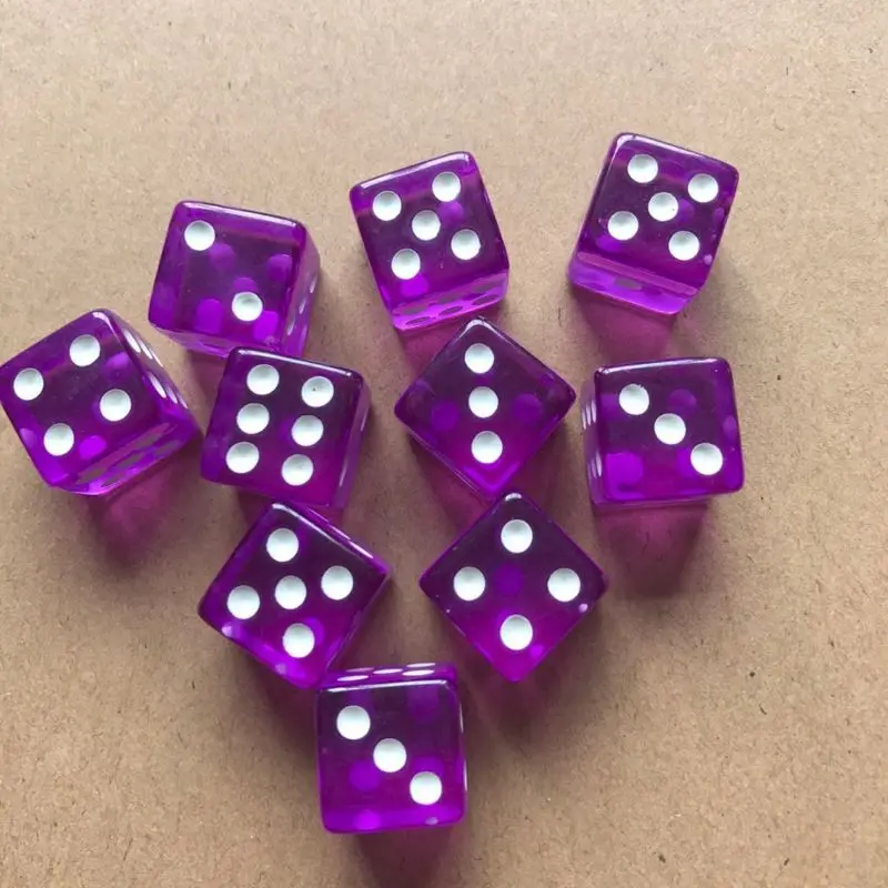 10 шт. 16 мм D6 RPG прозрачный прямой кости вечерние инструменты с друзьями - Цвет: Purple