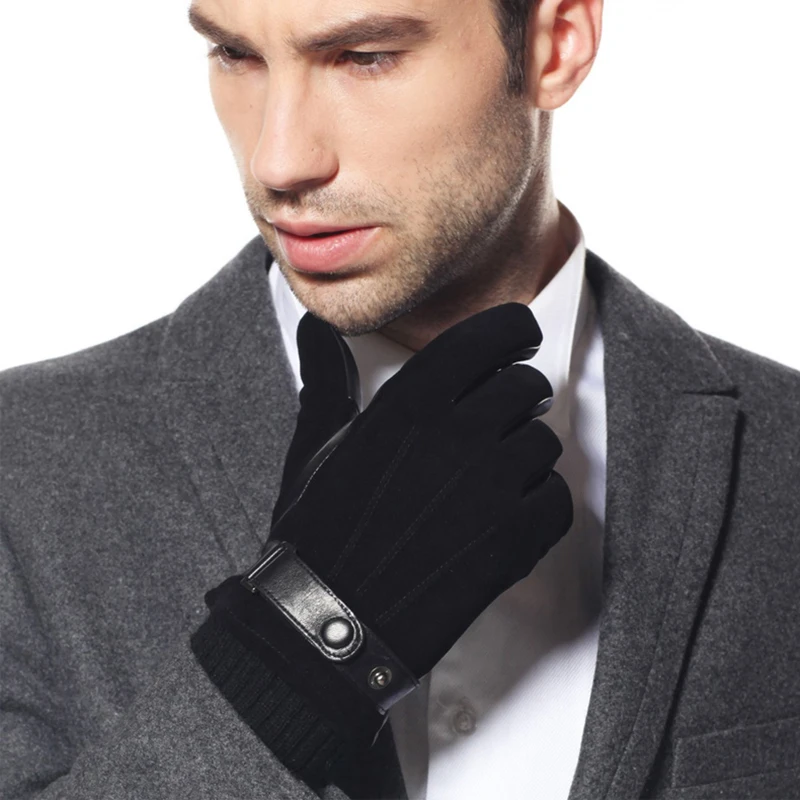 Fashion Touchscreen Leather Gloves Male Plus Velvet Thick Warm Winter