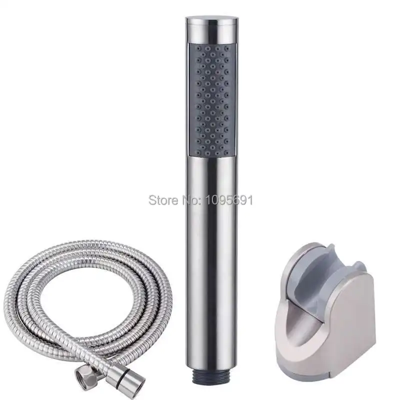 

Free shipping High quality  Bathroom Brushed Stainless Steel Handheld Shower Head with Extra Long Hose and Bracket Holder