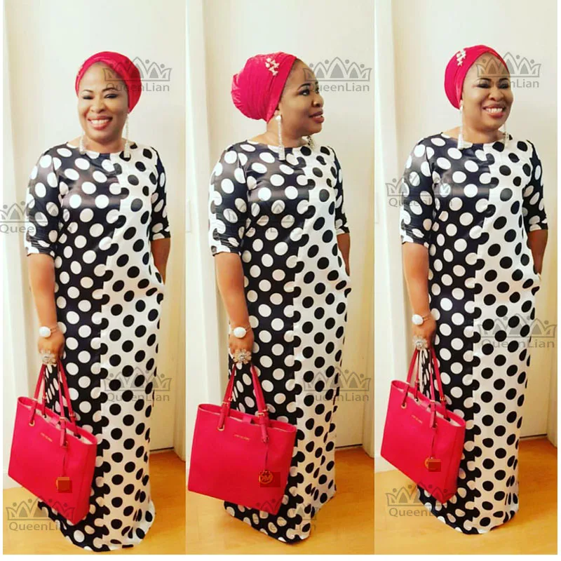 

2017 New African Dashiki Fashion Black And White Circle Pattern Super Elastic Party Plus Size Loose Dress For Lady (YD#)