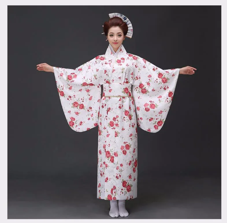 New Arrival Japanese Women Original Yukata Dress Traditional Kimono With Obi Performance Dance Costumes One Size