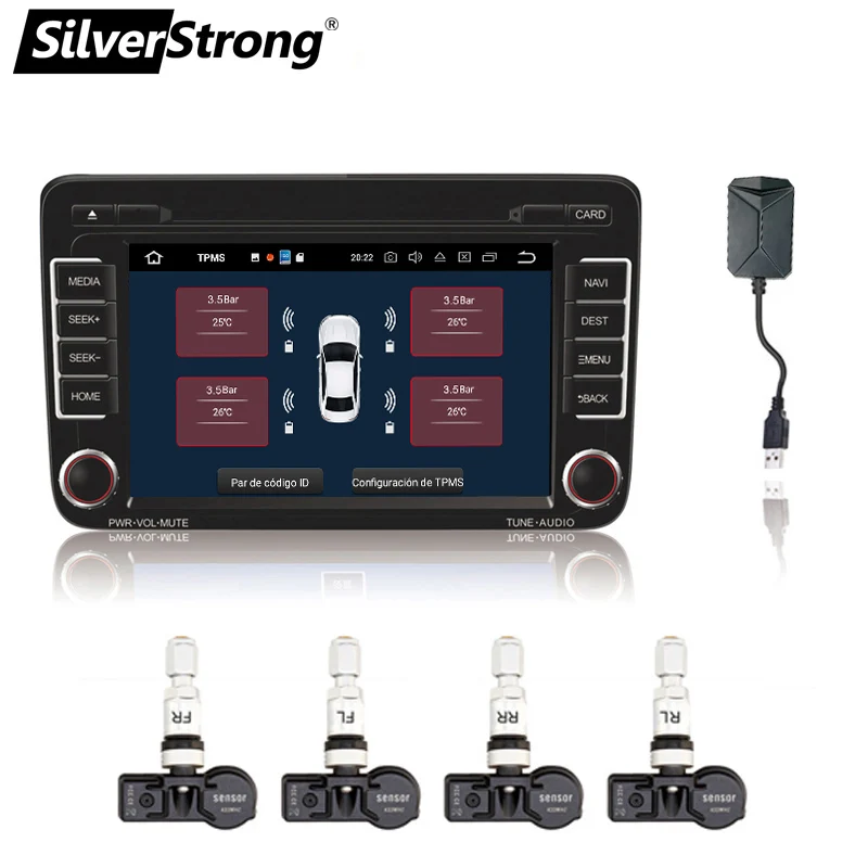 Sistema de Monitoreo de presión de neumáticos con USB TPMS de 4 sensores de temperatura para Androi