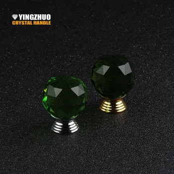 

New 10pcs / Lot sales 30mm Green Crystal Glass Ball Knob Drawer Shoe Cabinet Wine Cabinet Door Handle 2 Kinds of Base Hot sale