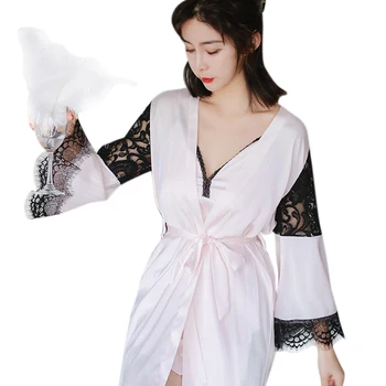 

Autumn Winter Sexy Ladies Pajamas Two Piece Pajamas Robe Pajamas Dress Personality Design Lace Long Sleeve Silk Fashion Casual
