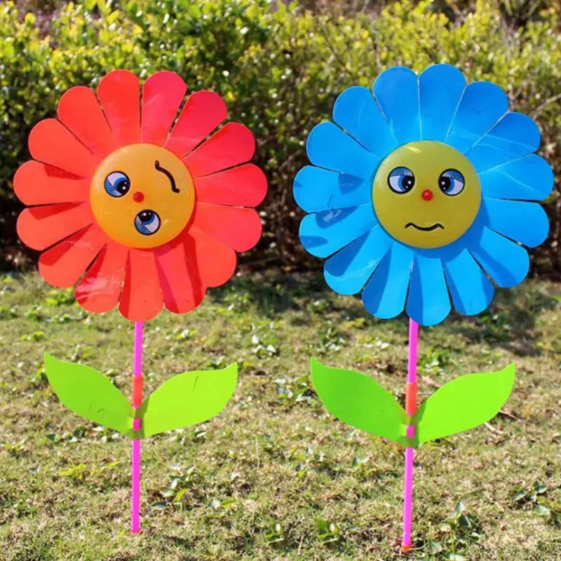 Smile Sunflower Windmill Wind Spinner Wood Handle Kid Toy Lawn Wind Spinner Wood Handle Kid Toy Lawn