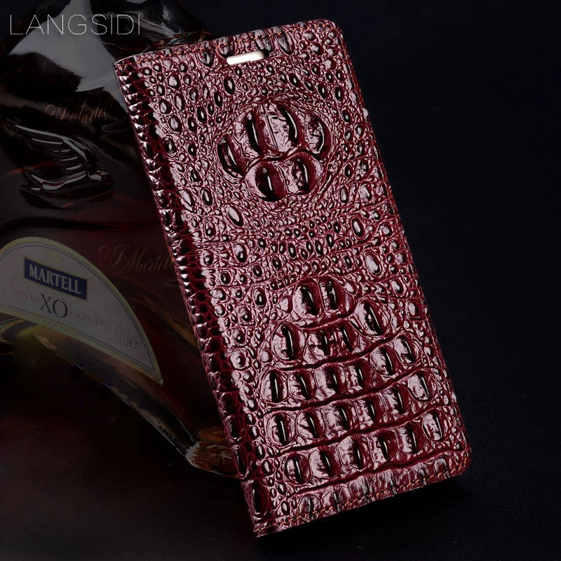 

JUNDONG genuine leather flip phone case Crocodile back texture For Sony Xperia XA1 Plus All-handmade phone case