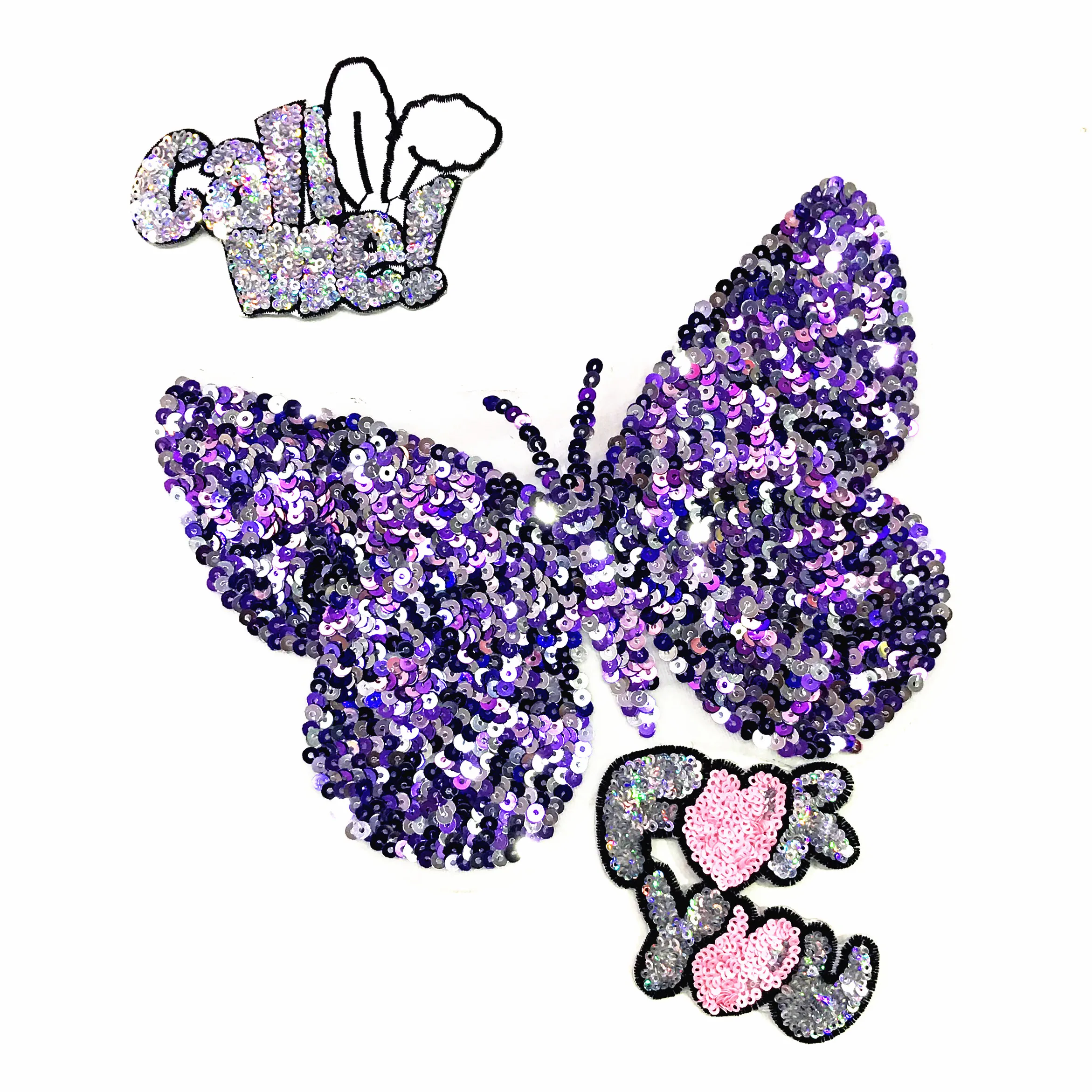 

purple butterfly sequined beaded applique parche patches for clothes apliques de roupa sticker parches bordados para ropa