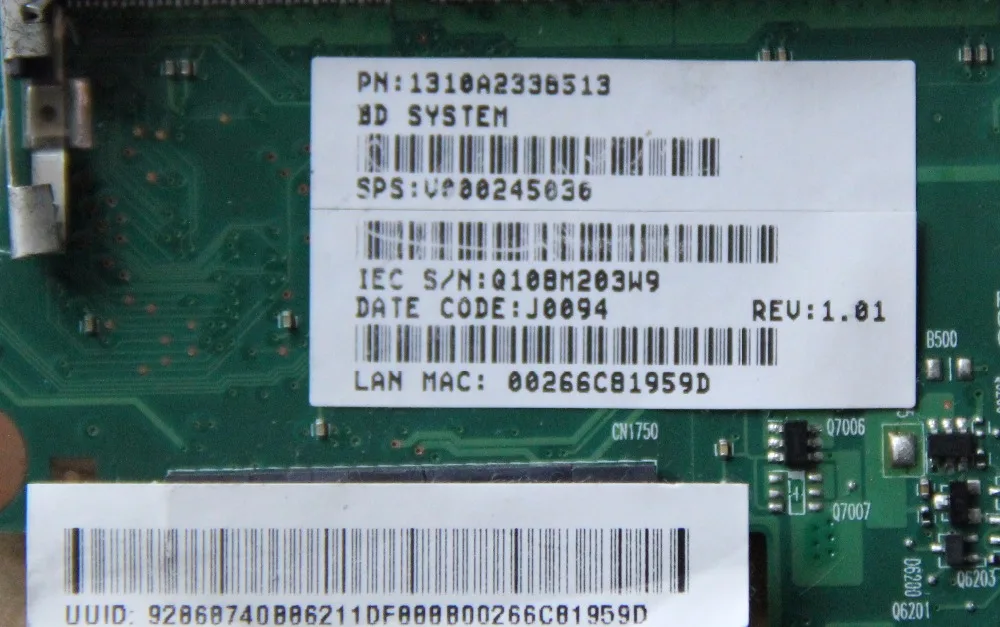 V000245030 لتوشيبا L630 اللوحة المحمول 1310A2338513 مع 216-0774009 GPU على متن HM55 DDR3 بالكامل اختبار العمل الكمال