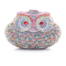 Многоцветная Сова Форма кристалл металлический вечерний свадебный Дамский модный Свадебный жесткий клатч сумка