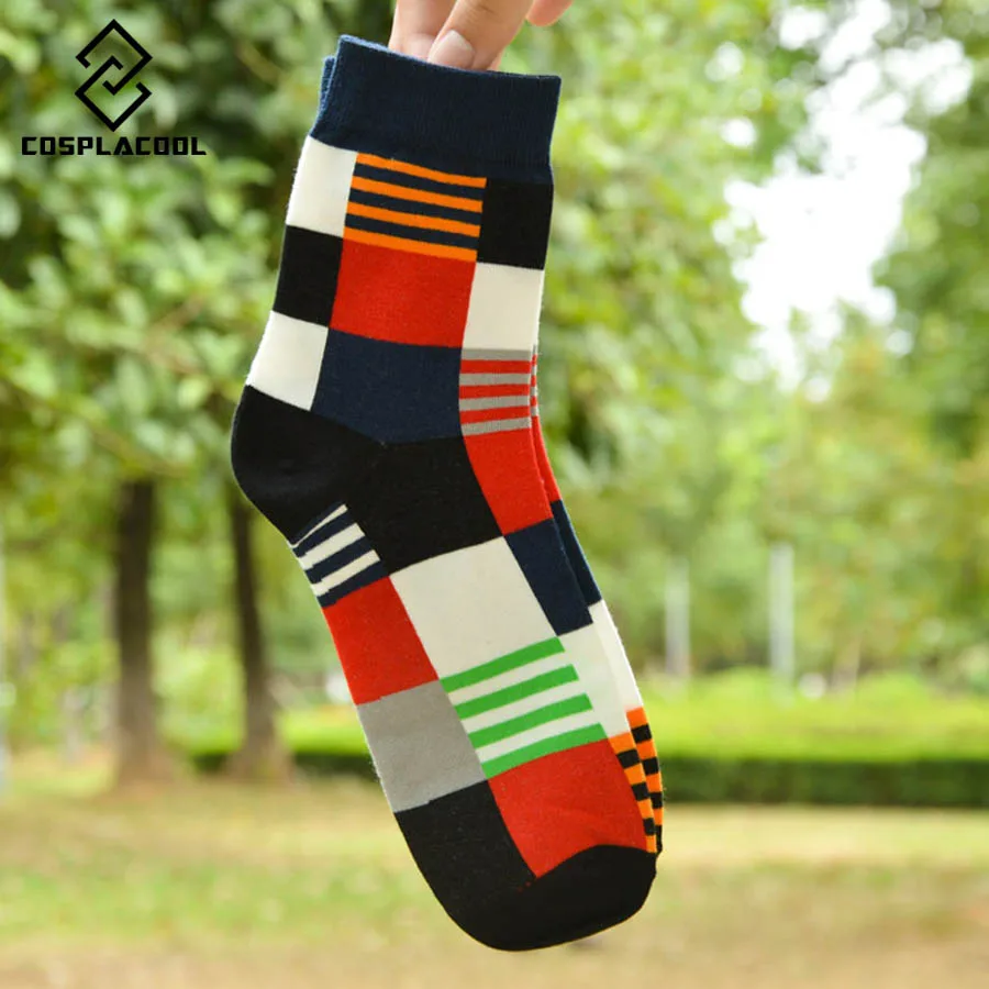 [COSPLACOOL] Новый Цвет ful Для мужчин хлопковые носки Happy Socks Цвет сетки трубки смешные носки британский стиль Meias Calcetines Hombre