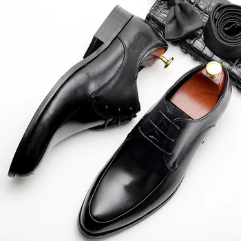 

ZGZJYWM Men Oxford Wedding Male Lace-Up Pointed Toe Solid Carved Office Genuine Leather Black/Red Formal Mens Dress Shoes