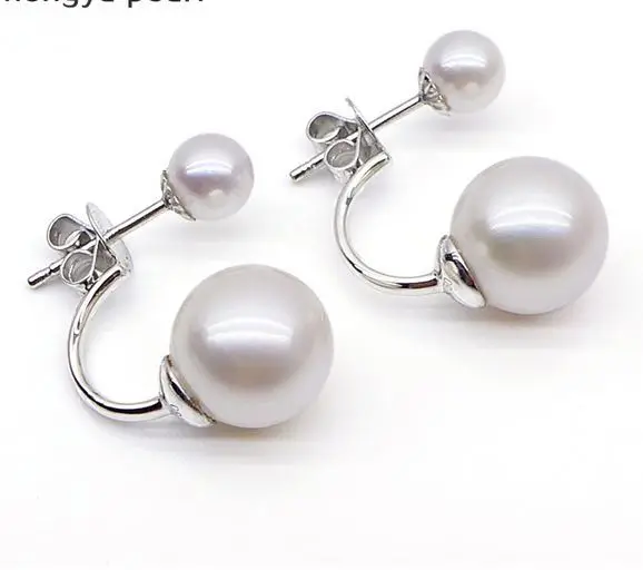 

charming 7-11mm natural Australian south sea white pearl earrings silver