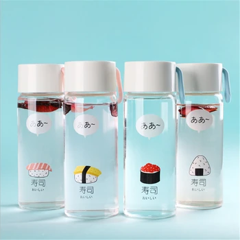 

300 ML Eco-Friendly Glass Water Bottle With Silicone Rope Cute Water Bottle With Sushi pattern Portable Water Bottle Kid Gift