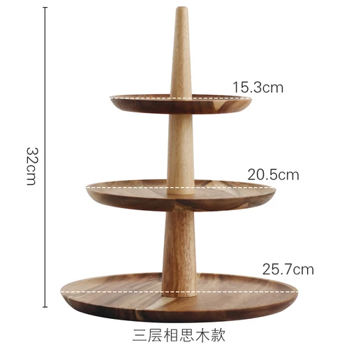 Деревянная полка для торта, трехэтажный поднос для фруктов, для гостиной, креативный домашний поднос для десерта, конфет, закусок, туалетного столика, украшение торта - Цвет: Dark three layer
