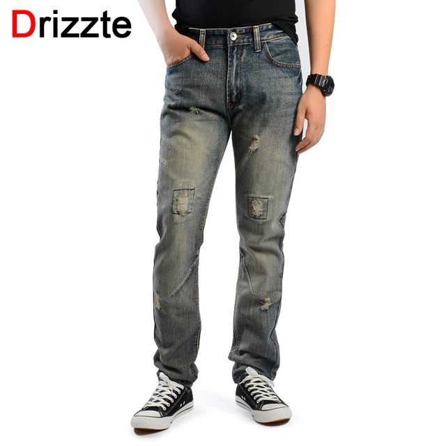 drizzte brand mens retro ripped distressed jeans grey denim jean