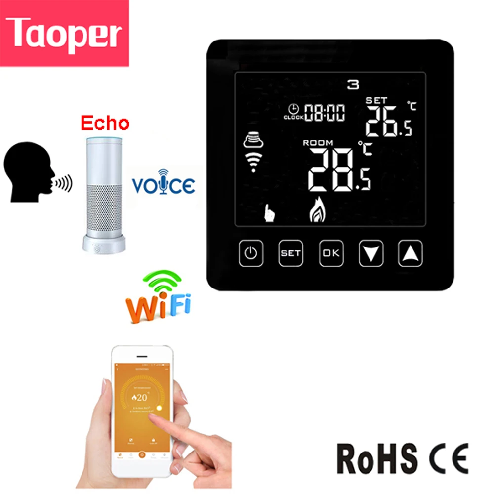 

WiFi & Echo Alexa Smart Thermostat for Wall-hung Gas Boiler Heating Room Temperature Controller 100-240VAC App Remote Control