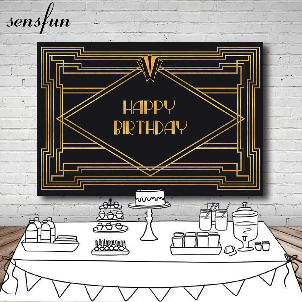 Sensfun Gatsby художественный Декор Фон для фотостудии золотой и черный с днем рождения