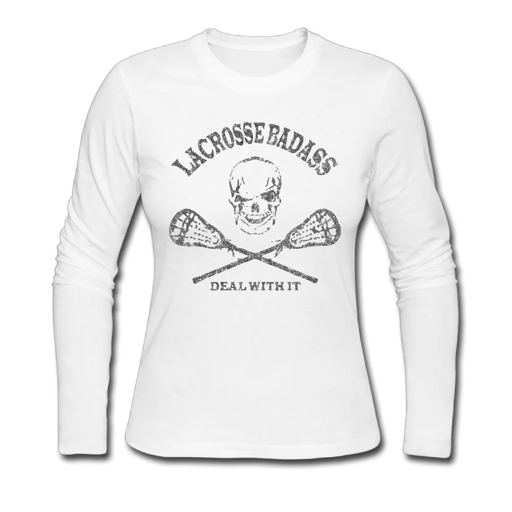 Lacrosse Badass Lax Skull And Cross Bones Basic T Shirt Women Long