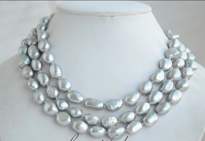 

FREE shipping >>Z6524 14mm gray baroque freshwater cultured pearl necklace 50inch 6.07