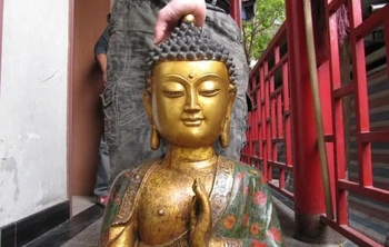 

Tibet Buddhism Old Bronze handwork cloisonne Sakyamuni Tathagata Buddha Statue