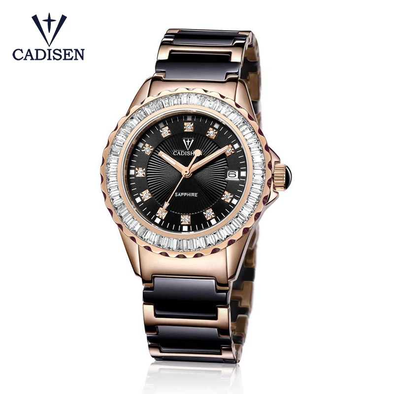 CADISEN Luxury Steel Quartz font b Watch b font Women Bling Rhinestone Clock Female Ladies Dress