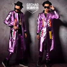 M-6XL! Супер соблазнительный светильник розовый PU длинное пальто коллаж Звезда Ночной клуб бар певец DJDS представление костюмы