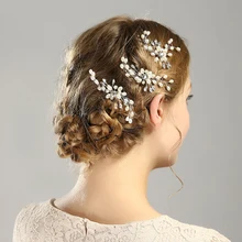 1 PC Rose Gold Silver Hair Jewelry Handmade Bride Pearl Tiaras Hairpins Rhinestone Hair Clips For Wedding Women Hair Accessories